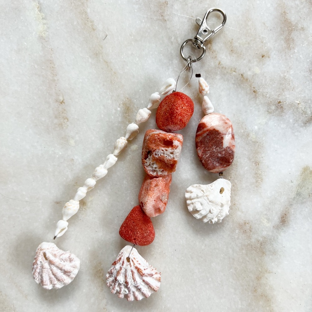 Handcrafted Red and White Shell Keychain